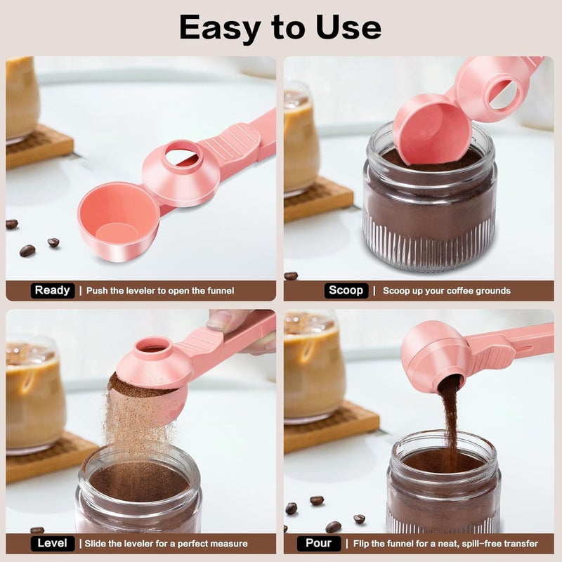 CEILUPY 2-in-1 Coffee Scoop with Funnel, 2 Teaspoon Measuring Spoon for Reusable K Cups, Ground Coffee, Protein Powder & Tea, Mess-Free Plastic Design (Pink) - Image 5
